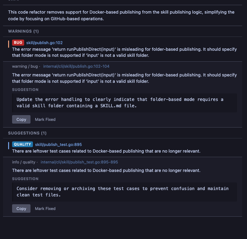 Review items listed in the sidebar panel